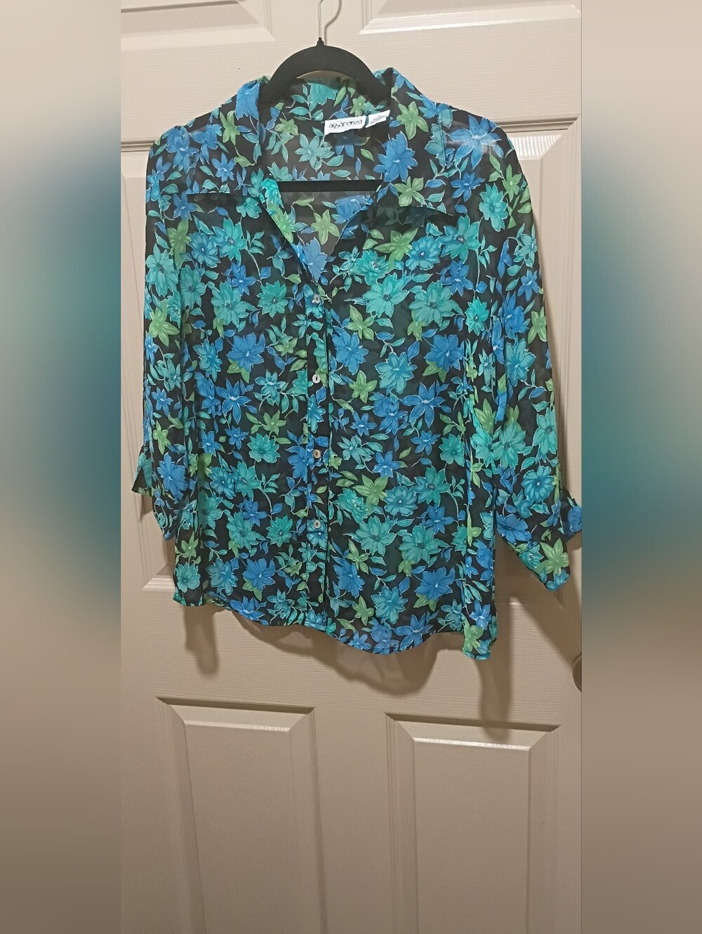 Apparenza Floral Top 3/4 Sleeve Button Up V Neck 1x Vintage